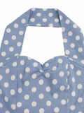 Blue 1950s Polka Dot Halter Belted Dress