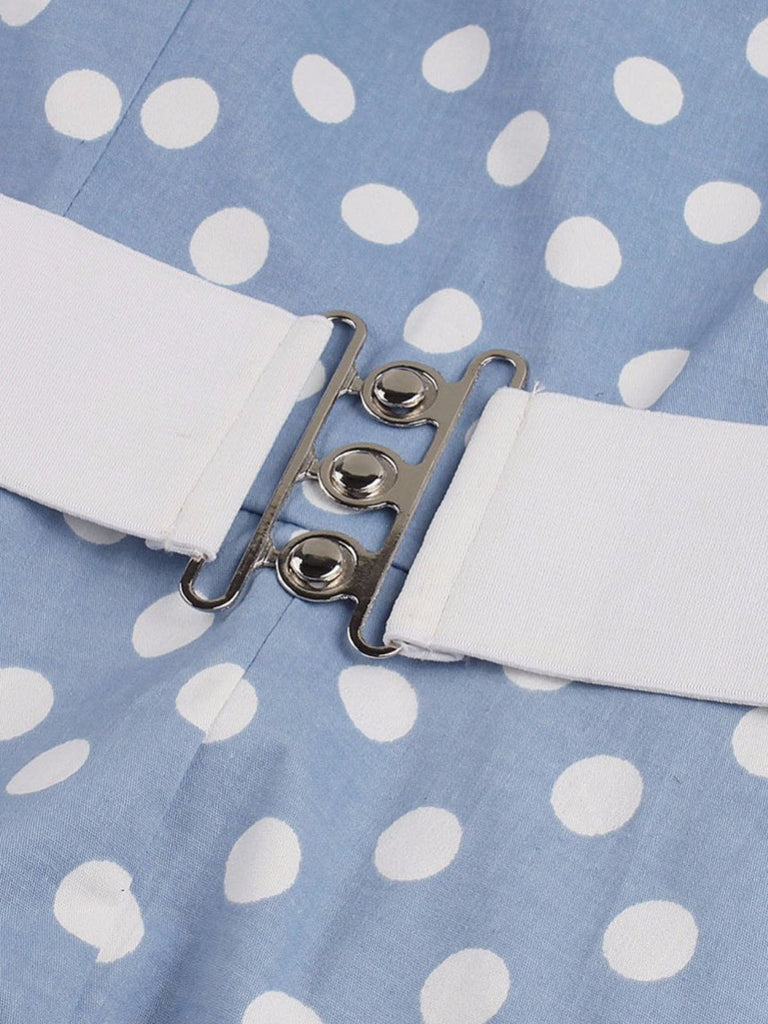 Blue 1950s Polka Dot Halter Belted Dress