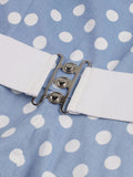 Blue 1950s Polka Dot Halter Belted Dress
