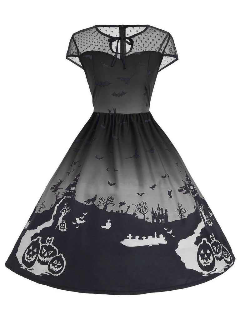 1950s Halloween Print Mesh Dress