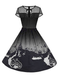 1950s Halloween Print Mesh Dress