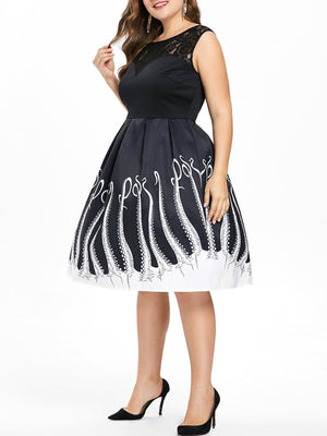 Black 1950s Plus Size Octopus Dress