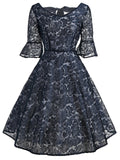 Dark Blue 1950s Back Lace Up Dress