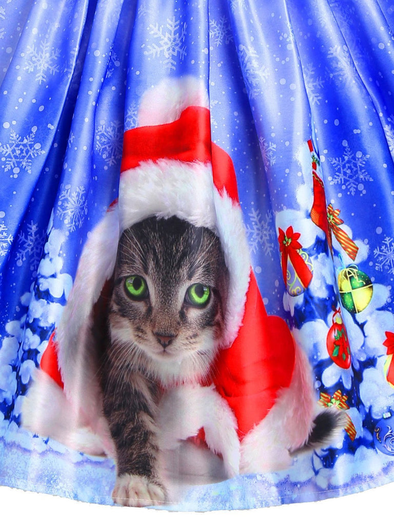 Blue 1950s Christmas Cat Dress