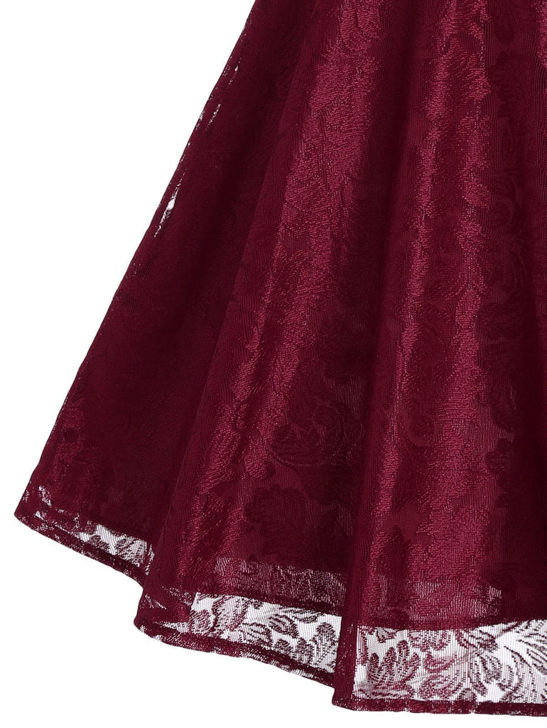 1950s Floral Lace Swing V Collar Dress