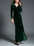 1950s Velvet Solid Wrap Dress