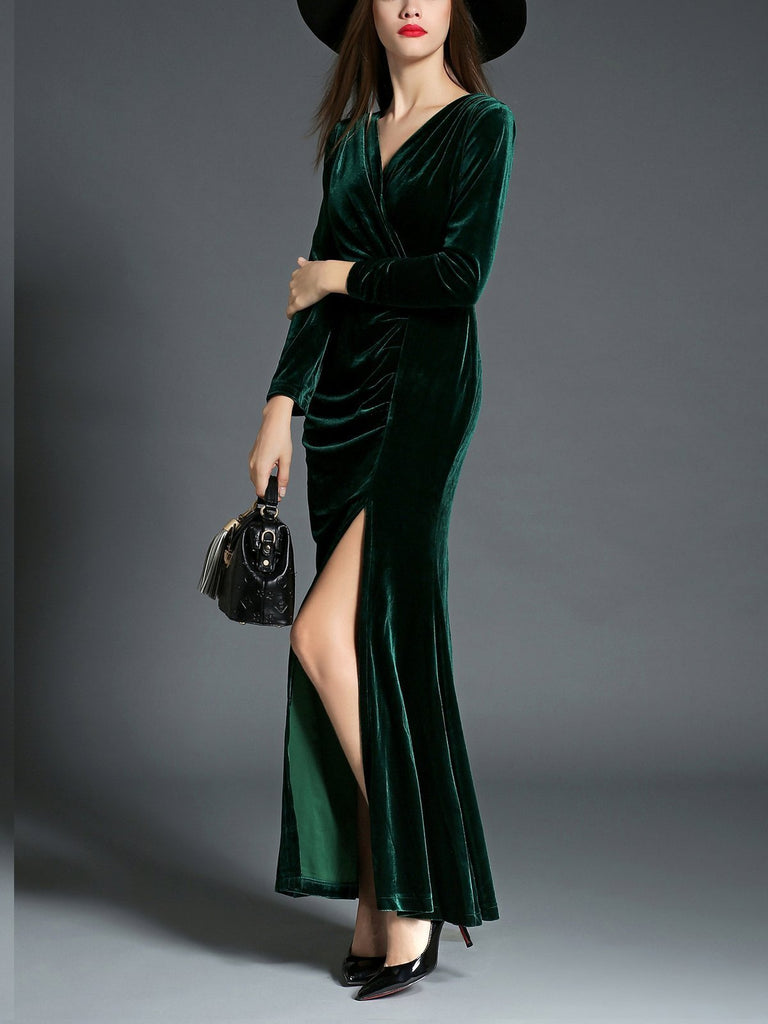 1950s Velvet Solid Wrap Dress
