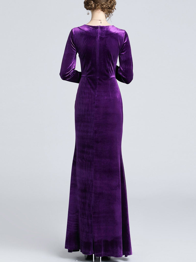 1950s Velvet Solid Wrap Dress