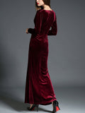 1950s Velvet Solid Wrap Dress