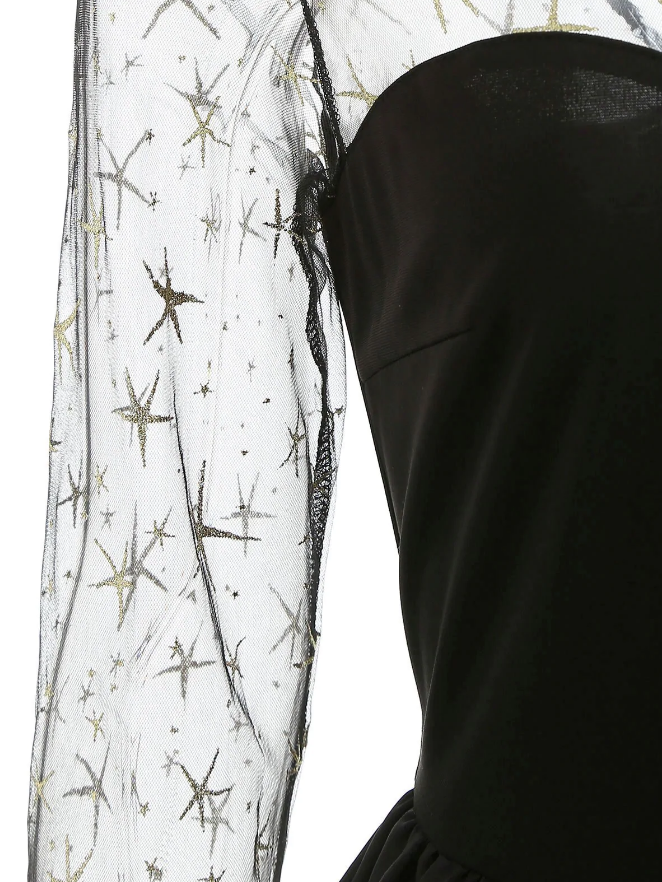 Black 1950s Reindeer Lace Mesh Dress