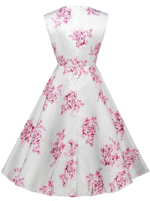 1950s Floral Square Neck Swing Dress