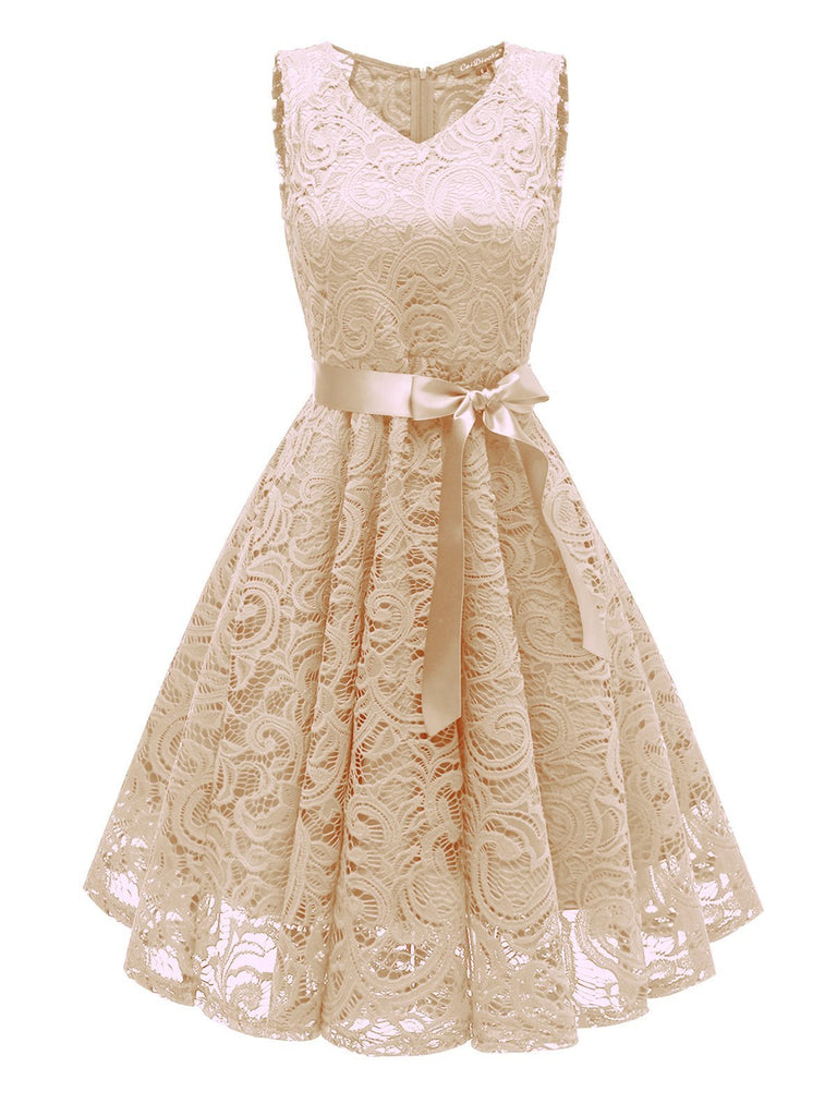 1950s Lace Floral Bow Dress