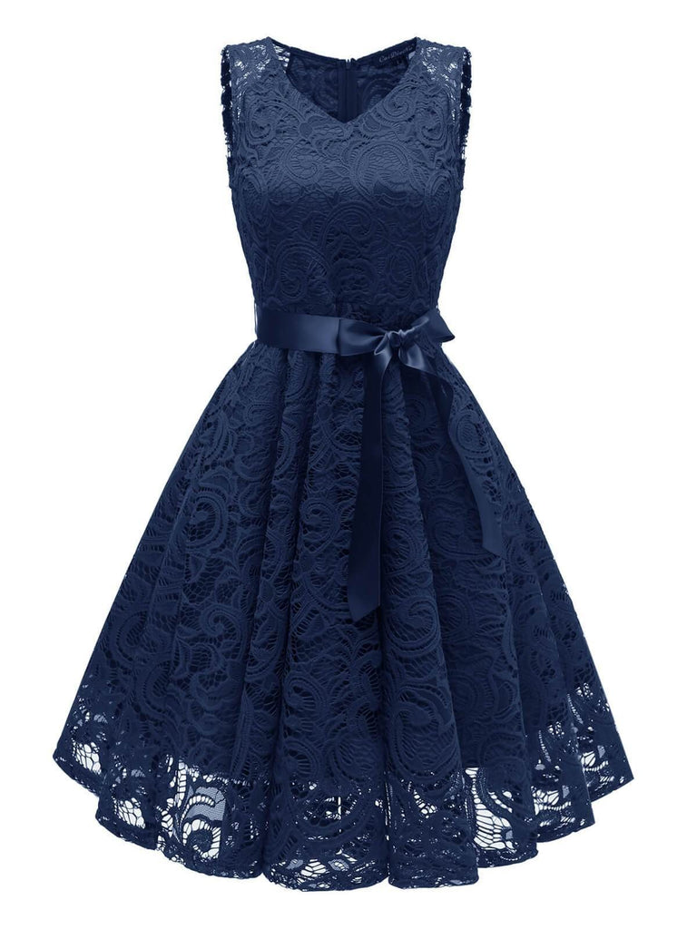 1950s Lace Floral Bow Dress