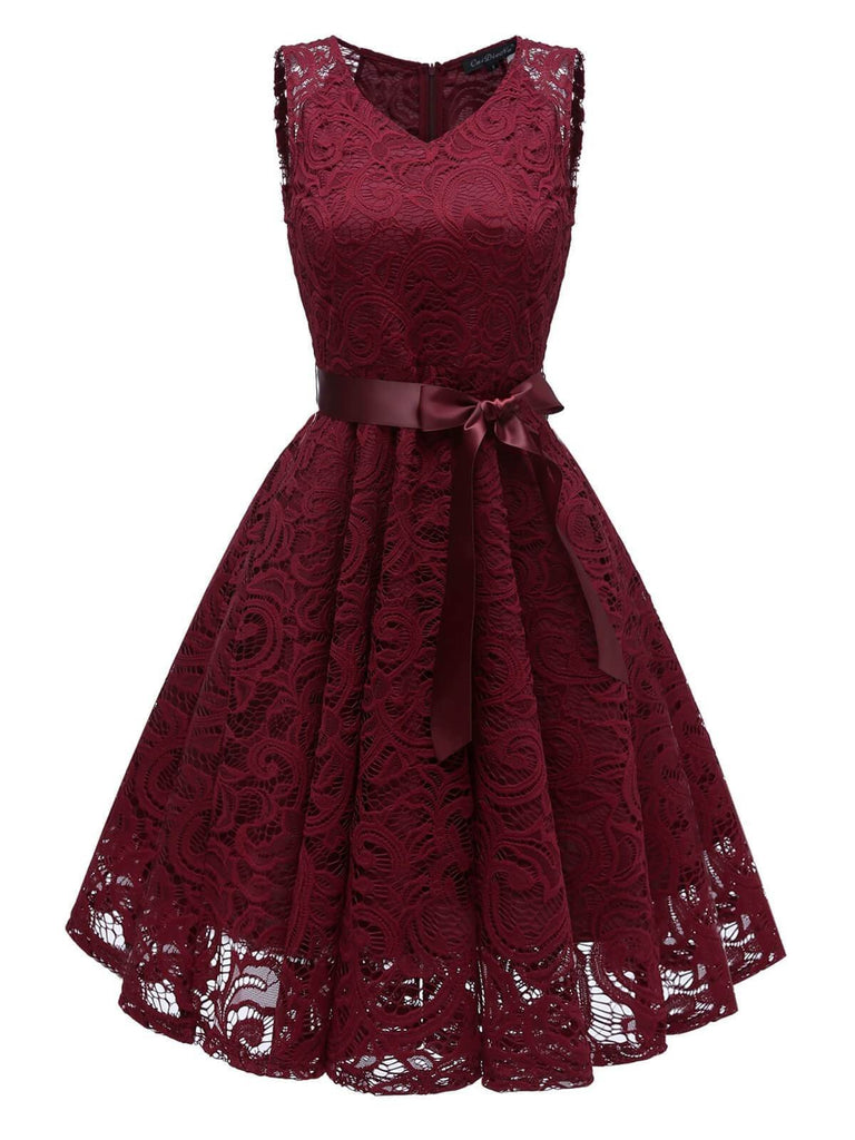 1950s Lace Floral Bow Dress