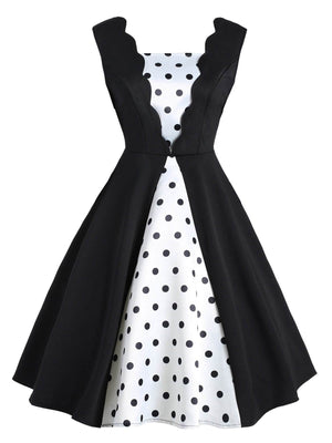 Black 1950s Polka Dot Patchwork Dress