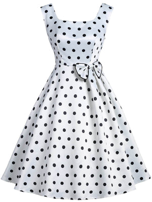 White 1950s Polka Dot Bow Dress