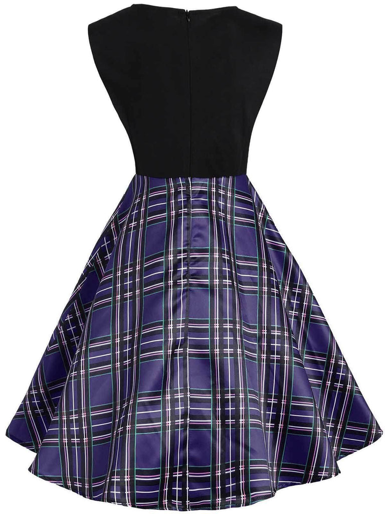 Dark Blue 1950s Plaid Patchwork Dress