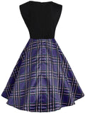 Dark Blue 1950s Plaid Patchwork Dress
