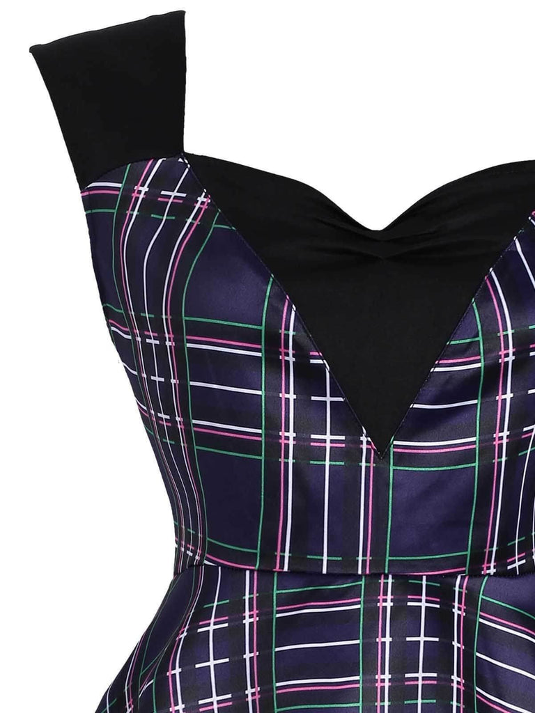 Dark Blue 1950s Plaid Patchwork Dress