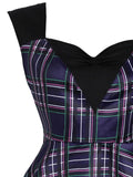 Dark Blue 1950s Plaid Patchwork Dress