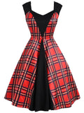 Red 1950s Plaid Patchwork Dress