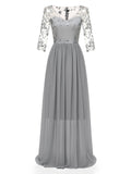 1950s Lace Embroidery Chiffon Maxi Dress