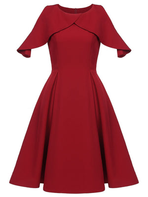 Wine Red 1950s Solid Swing Dress