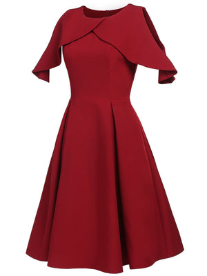 Wine Red 1950s Solid Swing Dress