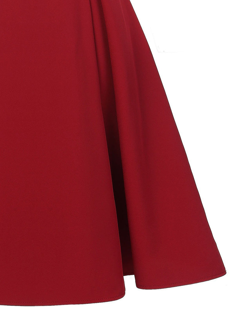 Wine Red 1950s Solid Swing Dress