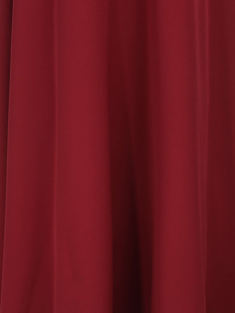 Wine Red 1950s Off Shoulder Maxi Dress