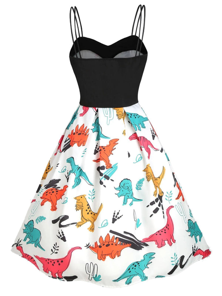 White 1950s Dinosaurs Strap Dress