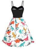 White 1950s Dinosaurs Strap Dress