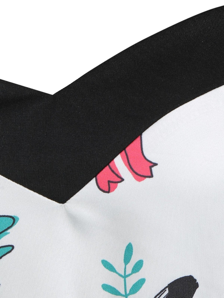 White 1950s Dinosaurs Strap Dress