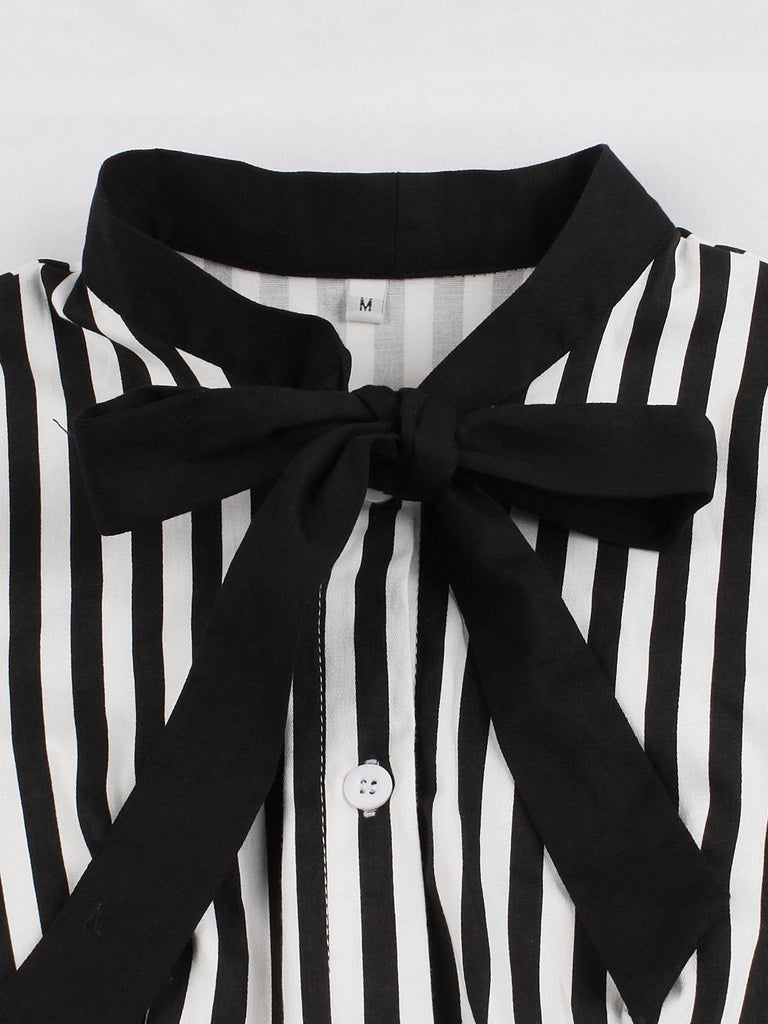 Black 1940s Stripe Bow Dress