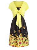 2PCS Front Knot Cardigan Sunflower Strap Dress