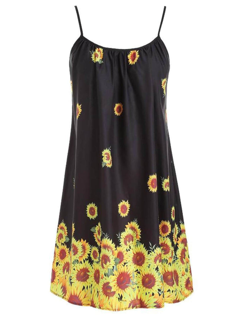2PCS Front Knot Cardigan Sunflower Strap Dress