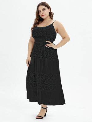 Plus Size Black 1950s Strap Maxi Dress