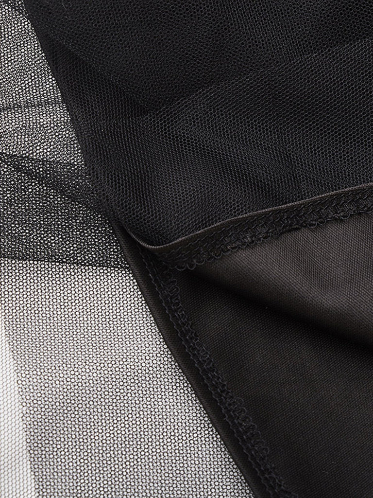 Black 1950s Belted Off Shoulder Lace Dress