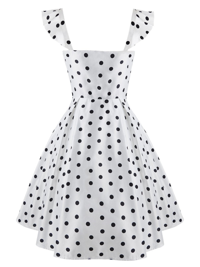 White 1950s Sweetheart Polka Dot Dress