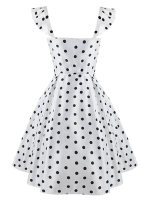 White 1950s Sweetheart Polka Dot Dress