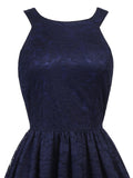 Navy Blue 1950s Lace High Low Dress