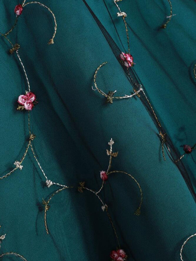 Green 1950s Mesh Hi-Lo Back Lace Up Dress