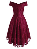 Wine Red 1950s Off Shoulder High-Low Dress