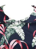 Navy Blue 1950s Tropical Plants Swing Dress