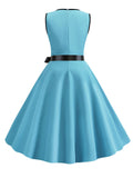 Blue 1950s Lace Up Swing Dress
