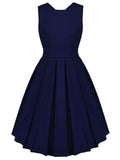 Navy Blue 1950s Lace Up Swing Dress