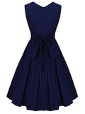 Navy Blue 1950s Lace Up Swing Dress