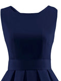 Navy Blue 1950s Lace Up Swing Dress