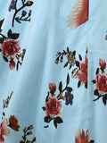 Blue 1950s Floral Birds Swing Dress