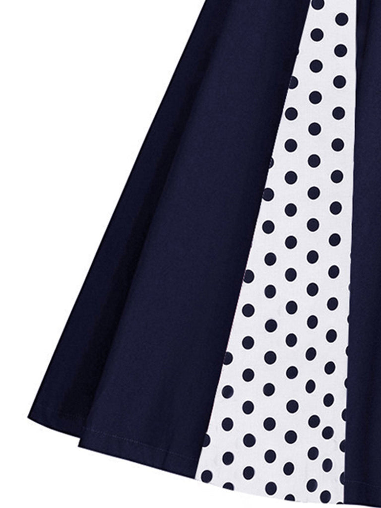 Blue 1950s Polka Dot Patchwork Swing Dress
